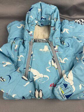 Baby Boden Coastal Theme Blue Snowsuit Penguins Boats and Seagulls 12-18 Months
